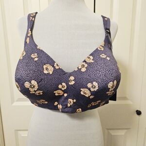 Voglo Bra By Penningtons T-Shirt, Wireless, Padded, Floral Purple SZ 44D NWT